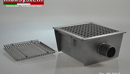Chiusini Inoxsystem® con copertura in grigliato a scarico orizzontale diametro 63 mm sifonato con cestello estraibile