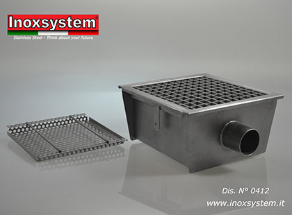 Chiusini Inoxsystem® con copertura in grigliato a scarico orizzontale diametro 63 mm sifonato con cestello estraibile Chiusini Inoxsystem® con copertura in grigliato a scarico orizzontale diametro 63 mm sifonato con cestello estraibile