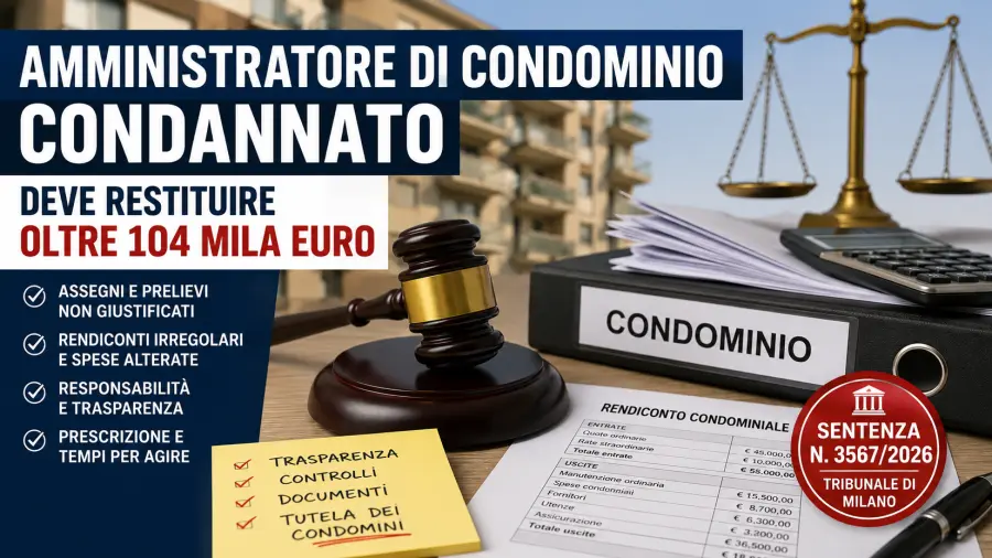 Condominio, mala gestio dell’amministratore: deve restituire oltre 104 mila euro Condominio, mala gestio dell’amministratore: deve restituire oltre 104 mila euro