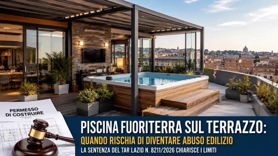 Piscina sul terrazzo senza permessi: attenzione alla sentenza del TAR Piscina sul terrazzo senza permessi: attenzione alla sentenza del TAR