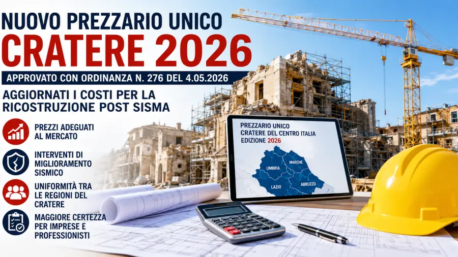 Prezzario Unico Cratere 2026: adeguati costi e lavorazioni edilizie Prezzario Unico Cratere 2026: adeguati costi e lavorazioni edilizie