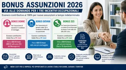 Bonus Assunzioni 2026, via alle domande INPS per bonus donne, giovani e ZES