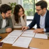 Coppia e consulente preparano documenti reddituali e immobiliari per il mutuo