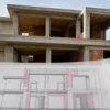 Fabbricato incompleto con progetto di demolizione parziale evidenziato sugli elaborati