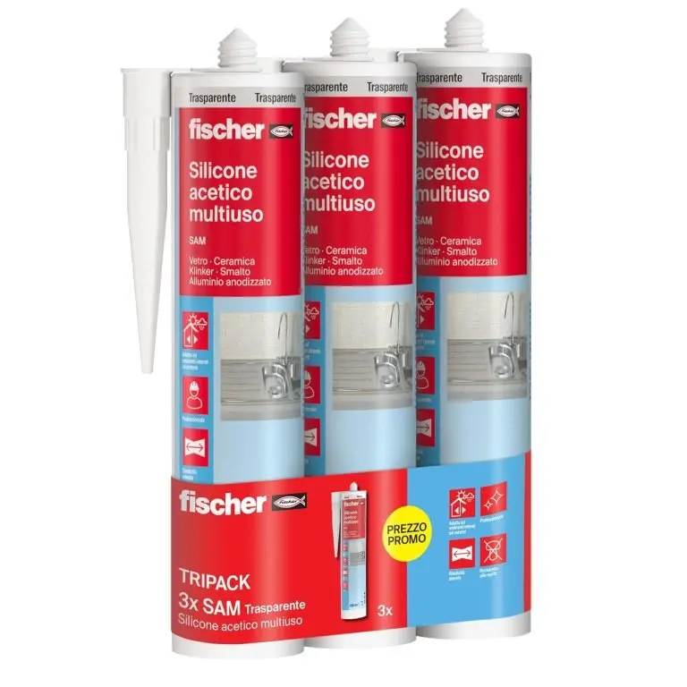 Fischer TRI-PACK SAM Silicone Acetico Multiuso Certificato CE